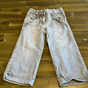 Janie and Jack Wide Straight Leg Pants Ruffle Denim Jeans Girls Toddler 2T Gray
